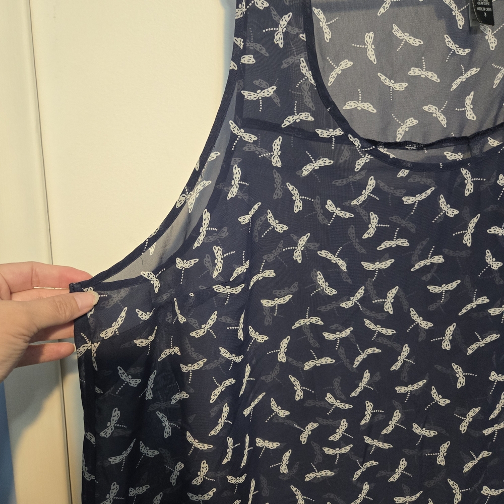 Torrid Sheer Dragonfly Print Tank Top Size 3X Navy Blue Flowy Lightweight Blouse - Picture 3 of 5